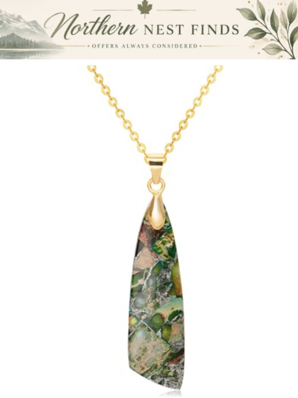 Natural Stone Triangle Pendant Necklace 18K Gold Plated Chain Boho Women